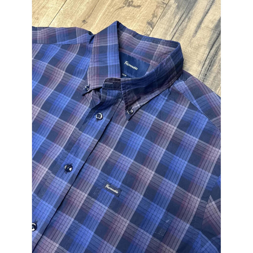 FACONNABLE Club Button-Down Shirt M Blue Plaid Cotton Long Sleeve Preppy. - Picture 3 of 11